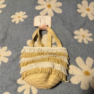 cupcakes & cashmere Straw and White Fringe Kids Bag